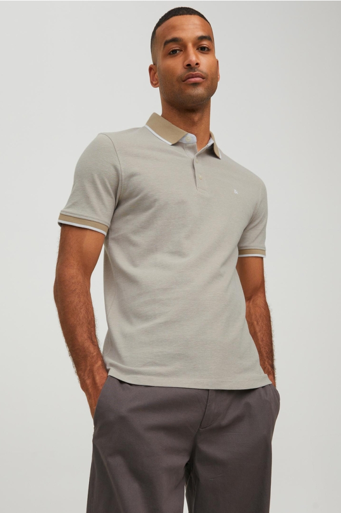 JJEPAULOS POLO SS NOOS 12136668 CROCKERY/SLIM FIT
